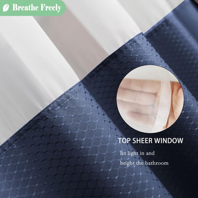 UFRIDAY Waffle Weave Fabric Shower Curtain with Mesh Window, Heavy Duty Decorative Bathroom Curtain with White Pique Pattern, Spa-Like Hotel Luxury, Water-Repellent,72 x 72 Inches - Image 3